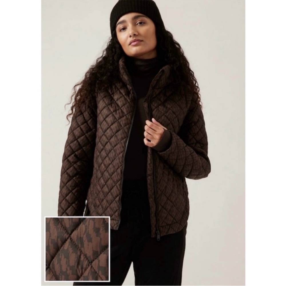 Athleta Whisper Featherless Jacket Black Brown Print
